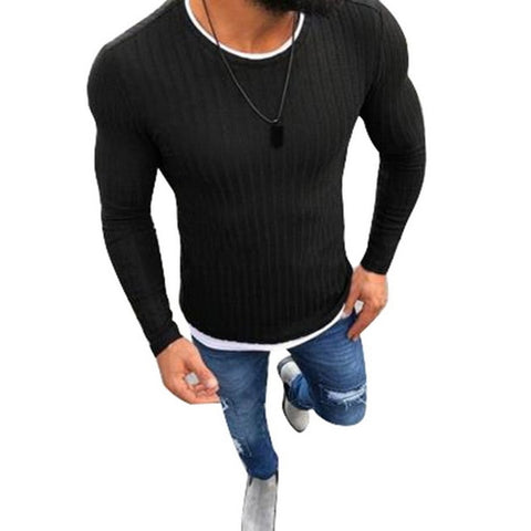 CYSINCOS 2019 Men's Autumn Sexy Skinny Sweater Solid Knitted Pullover Thin Sweater O-Neck Slim  Sweater Pullovers Plus Size 5XL
