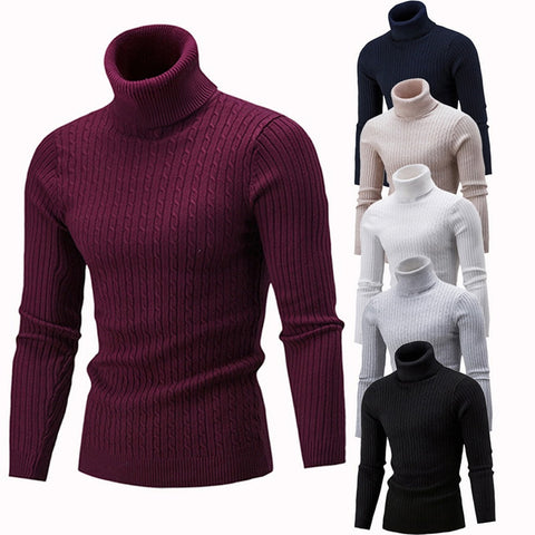 New Arrival Men's Warm Turtleneck Sweater hombre Fashion Solid Knitted Mens Sweaters Casual Slim Pullover Male Double Collar Top