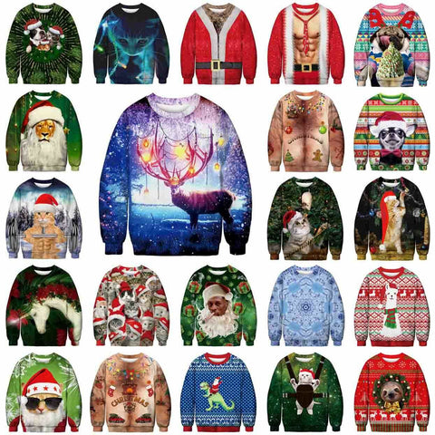 Unisex Men's Women's 2019 Ugly Christmas Sweater Vacation Santa Elf Funny Christmas Fake Hair Jumper Autumn Winter Tops Clothing