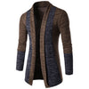 Cysincos Men Patchwork Slim Cardigan Autumn Winter Warm Casual Sweaters Long Knitted Turn-down Collar Outerwear Plus Size M-4XL