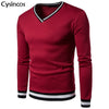 Cysincos Men Sweater 2019 Autumn Winter Casual V-neck Solid Thin Loose Sweater Male Long Sleeve Tracksuit  Knitted Top Plus Size