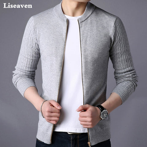 Liseaven Men s Sweater Male Jacket Solid Color Sweaters Knitwear